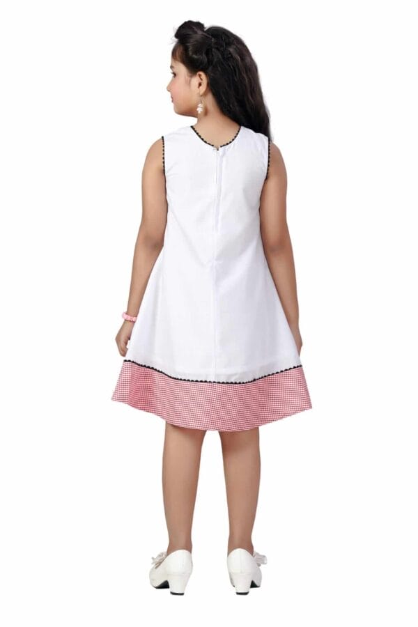 Girl Dress Knee Length Check Frock Floral Prints Girls Sleeveles Dress Midi Wedding Party Dress - Flower Checkered Red - Image 7