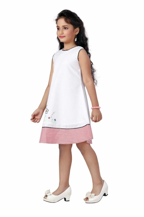 Girl Dress Knee Length Check Frock Floral Prints Girls Sleeveles Dress Midi Wedding Party Dress - Flower Checkered Red - Image 9