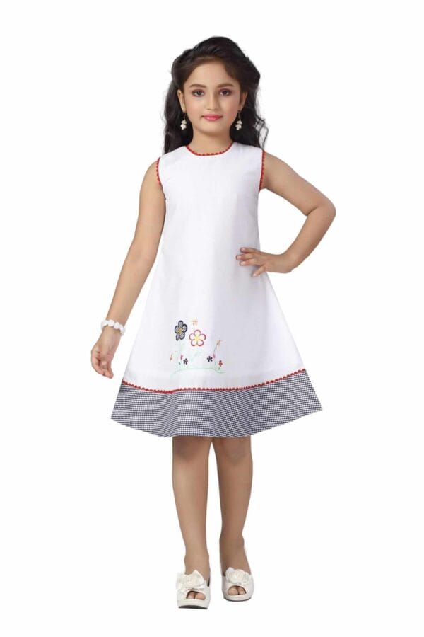 Girl Dress Knee Length Check Frock Floral Prints Girls Sleeveles Dress Midi Wedding Party Dress - Flower Checkered Red - Image 5