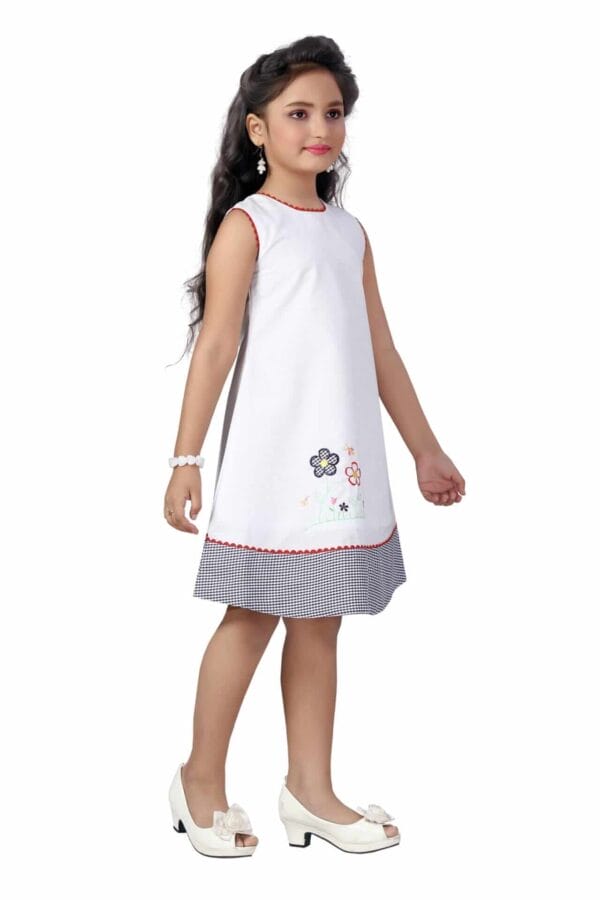 Girl Dress Knee Length Check Frock Floral Prints Girls Sleeveles Dress Midi Wedding Party Dress - Flower Checkered Red - Image 4