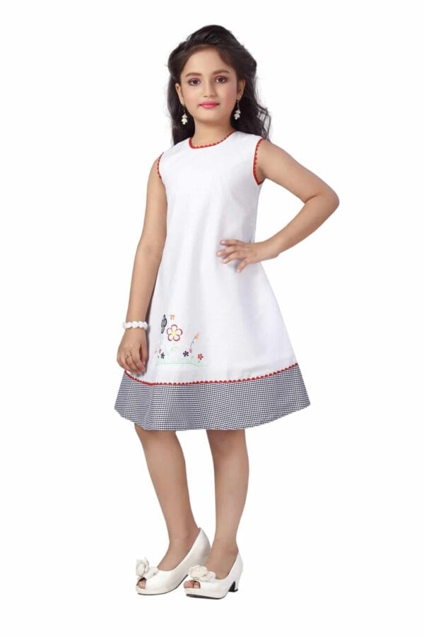 Girl Dress Knee Length Check Frock Floral Prints Girls Sleeveles Dress Midi Wedding Party Dress - Flower Checkered Red - Image 3