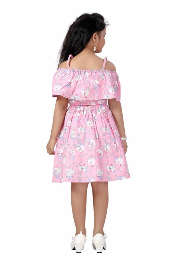 Girl Dress Knee Length Check Frock Floral Prints Girls Sleeveles Dress Midi Wedding Party Dress Top Bottom Off Sholder - Jasmine Floral - Image 2