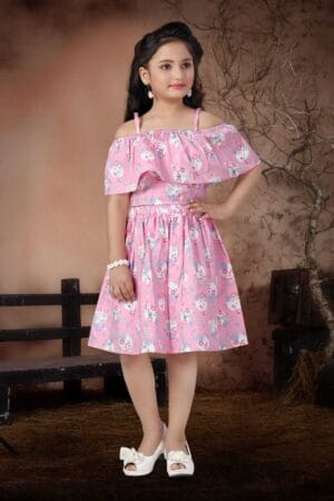 Girl Dress Knee Length Check Frock Floral Prints Girls Sleeveles Dress Midi Wedding Party Dress Top Bottom Off Sholder - Jasmine Floral