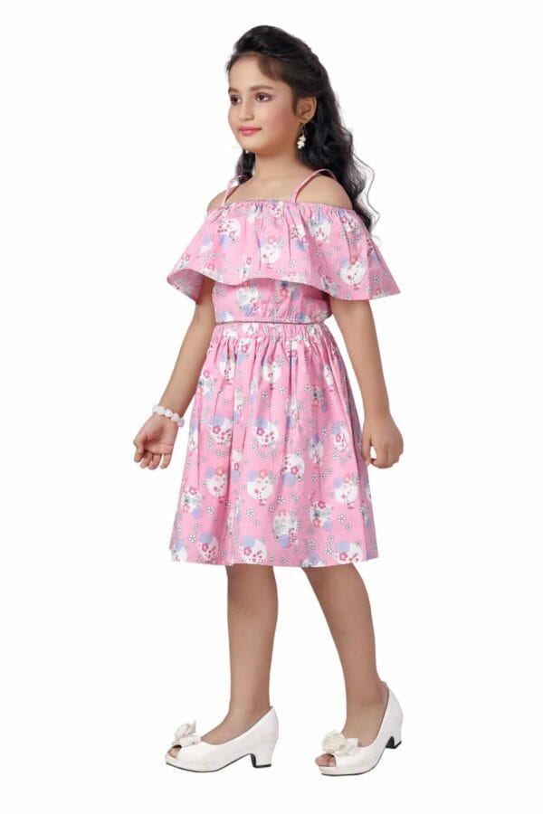 Girl Dress Knee Length Check Frock Floral Prints Girls Sleeveles Dress Midi Wedding Party Dress Top Bottom Off Sholder - Jasmine Floral - Image 3