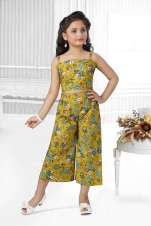Girl Dress Full Length Check Frock Floral Prints Girls Sleeveles Two Piece Wedding Party Dress Top Bottom Off Sholder - Water Lily Floral