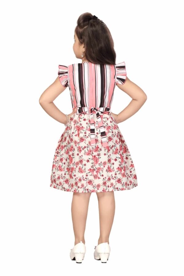 Girl Dress Knee Length Frock Floral Prints Girls Flutter Wings Halfsleeve Dress Girls Cotton Bottom Lace Frock Topwear - Scarlet Rose Print - Image 8