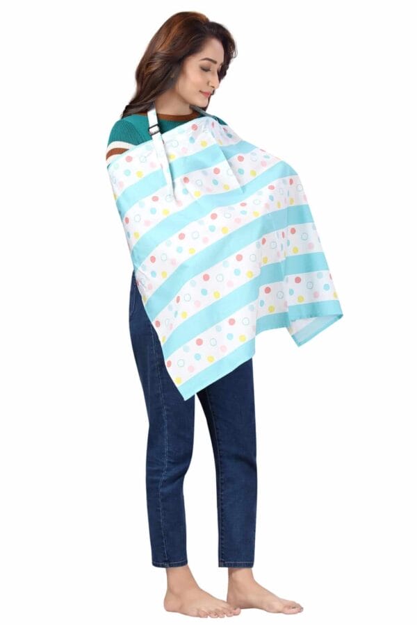 Nursing covers for Mother Breathable feeding cover for Breastfeeding 360° Coverage Protection Cover - Blue Strip Floral - Image 5