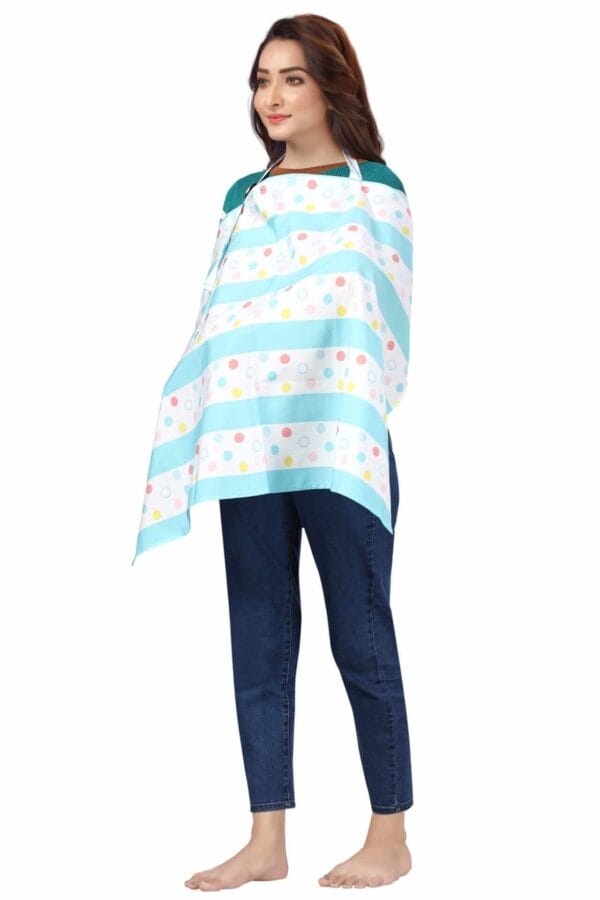 Nursing covers for Mother Breathable feeding cover for Breastfeeding 360° Coverage Protection Cover - Blue Strip Floral - Image 6