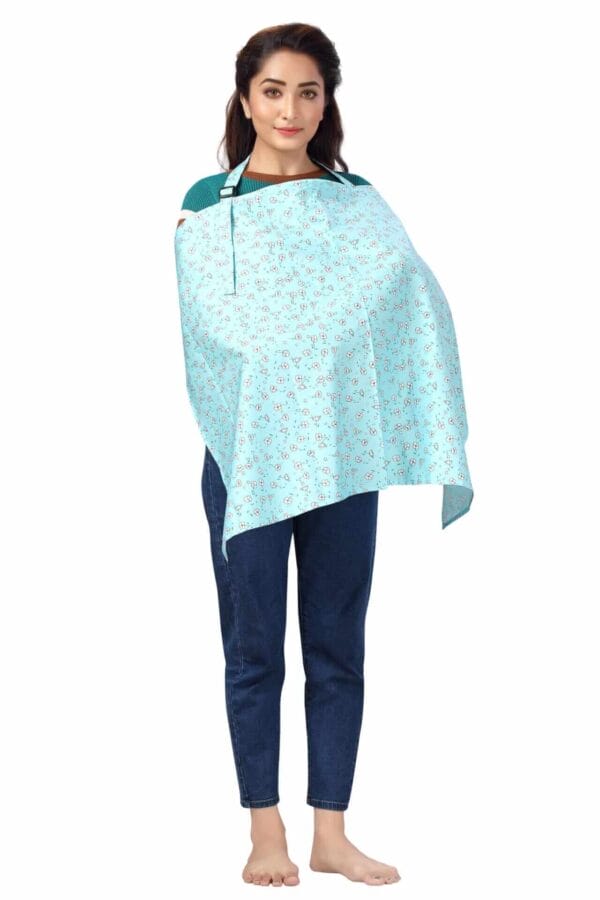 Nursing covers for Mother Breathable feeding cover for Breastfeeding 360° Coverage Protection Cover - Blue Rose Floral - Image 4