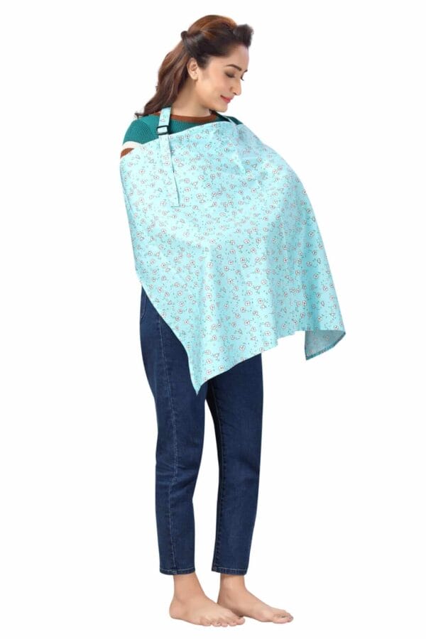 Nursing covers for Mother Breathable feeding cover for Breastfeeding 360° Coverage Protection Cover - Blue Rose Floral - Image 5