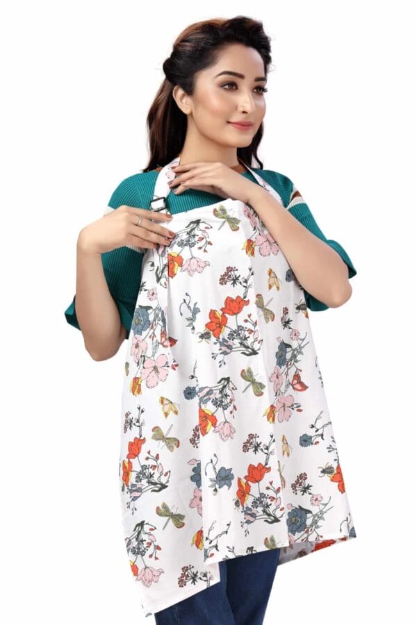 Nursing covers for Mother Breathable feeding cover for Breastfeeding 360° Coverage Protection Cover - White Lotus Floral - Image 3