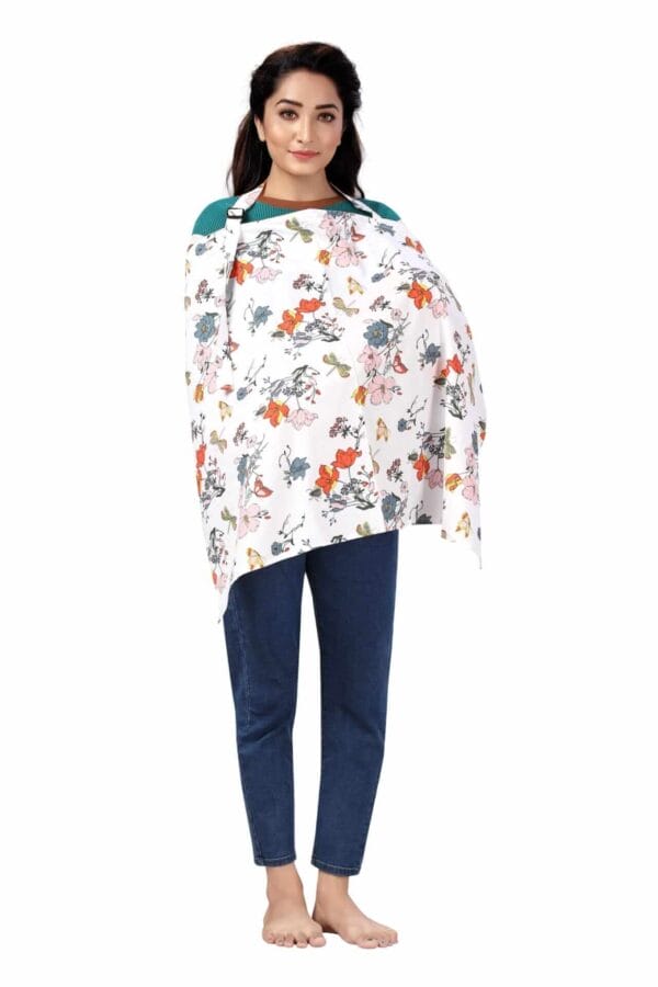 Nursing covers for Mother Breathable feeding cover for Breastfeeding 360° Coverage Protection Cover - White Lotus Floral - Image 4
