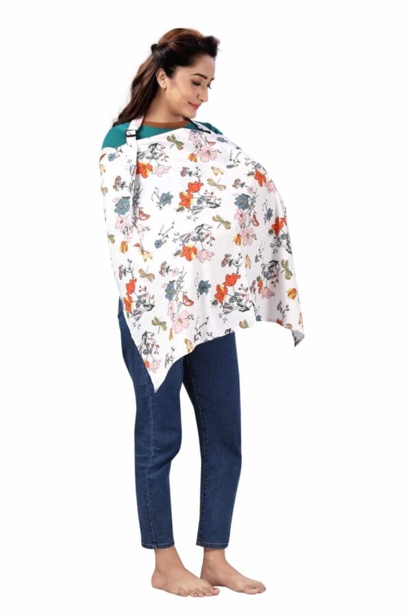 Nursing covers for Mother Breathable feeding cover for Breastfeeding 360° Coverage Protection Cover - White Lotus Floral - Image 5