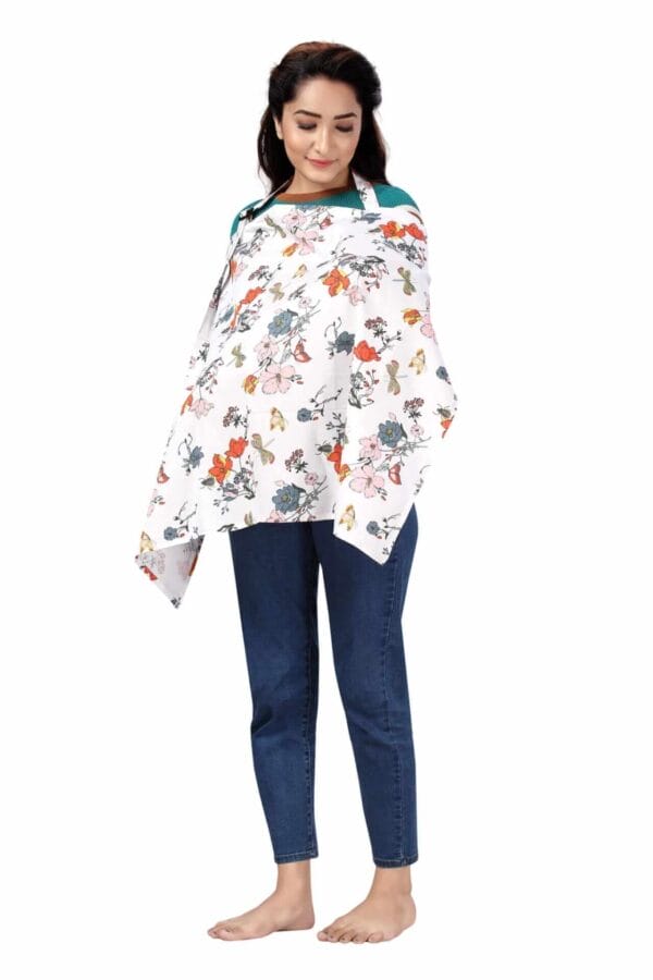 Nursing covers for Mother Breathable feeding cover for Breastfeeding 360° Coverage Protection Cover - White Lotus Floral - Image 6