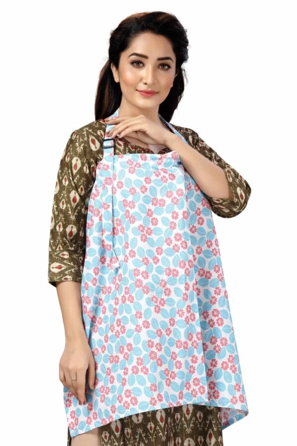 Nursing covers for Mother Breathable feeding cover for Breastfeeding 360° Coverage Protection Cover - Blue Snowdrop Floral - Image 6