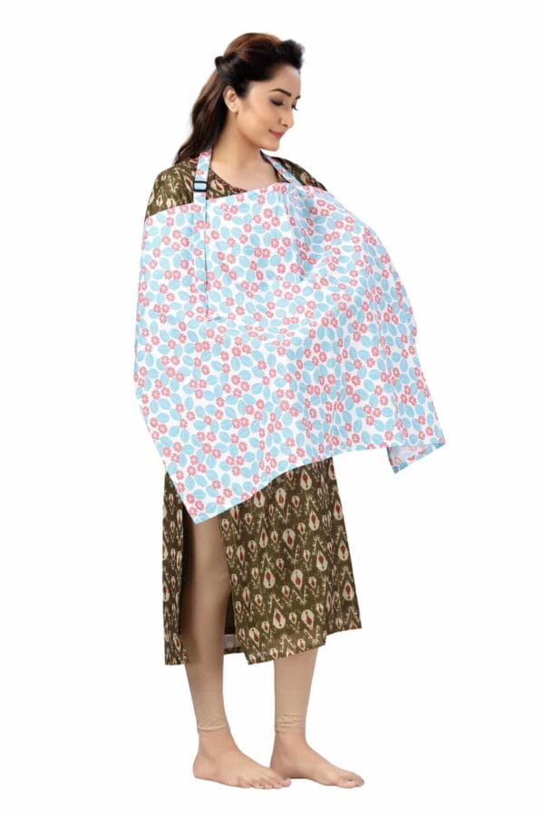 Nursing covers for Mother Breathable feeding cover for Breastfeeding 360° Coverage Protection Cover - Blue Snowdrop Floral - Image 3