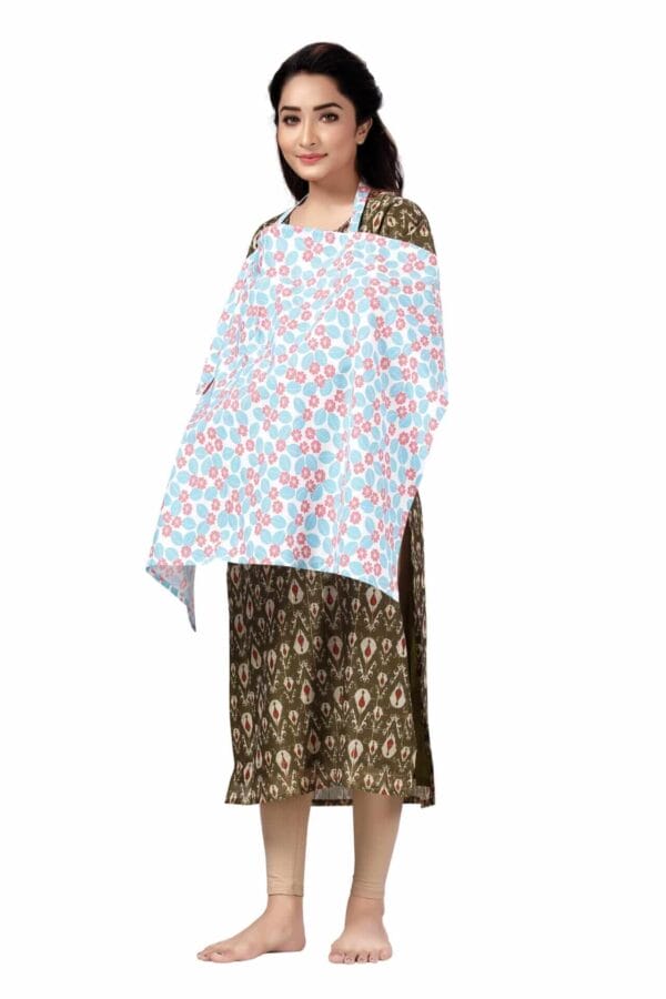 Nursing covers for Mother Breathable feeding cover for Breastfeeding 360° Coverage Protection Cover - Blue Snowdrop Floral - Image 4