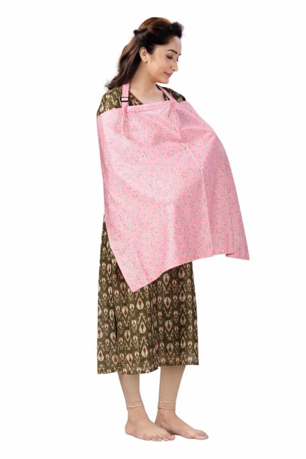 Nursing covers for Mother Breathable feeding cover for Breastfeeding 360° Coverage Protection Cover - Pink Polka Floral - Image 3