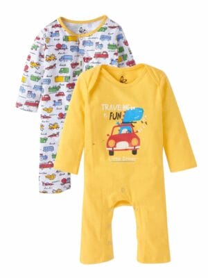 Baby Boy's and Baby Girl’s Bodysuits Cotton Full Sleeve Rompers Onesies for Infant Car Print Set of 2