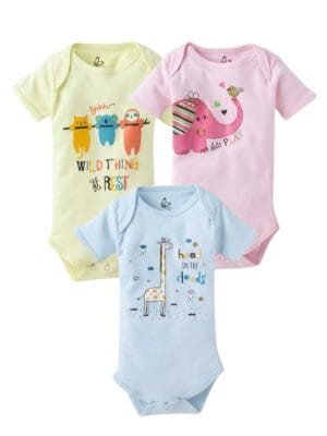 Baby Boy's and Baby Girl’s Bodysuits Cotton Half Sleeve Rompers Gift for Infants - Set of 3