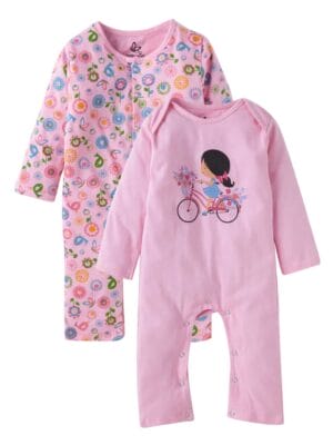 Baby Boy's and Baby Girl’s Bodysuits Cotton Full Sleeve Rompers Onesies for Infant Pink Floral Print Set of 2