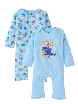 Baby Boy's and Baby Girl’s Bodysuits Cotton Full Sleeve Rompers Onesies for Infant Marine Life Print Set of 2