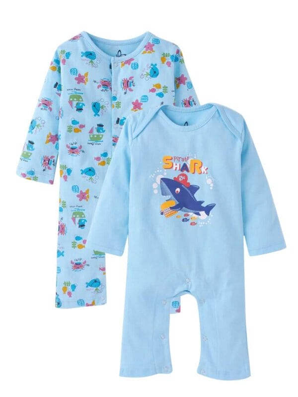 Baby Boy's and Baby Girl’s Bodysuits Cotton Full Sleeve Rompers Onesies for Infant Marine Life Print Set of 2