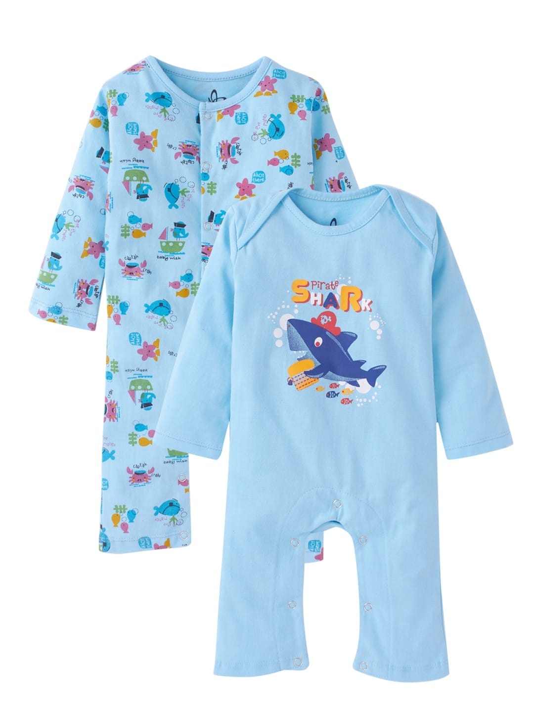 Baby Boy's and Baby Girl’s Bodysuits Cotton Full Sleeve Rompers Onesies for Infant Marine Life Print Set of 2
