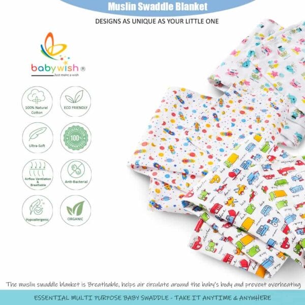 Muslin Swaddle Blankets 100% Organic for newborn Baby Multipurpose Infant Swaddle 112x112cm - Image 6
