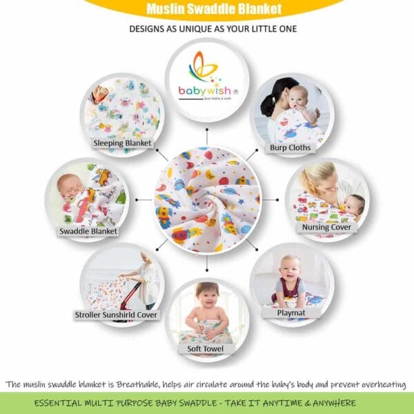 Muslin Swaddle Blankets 100% Organic for newborn Baby Multipurpose Infant Swaddle 112x112cm - Image 6