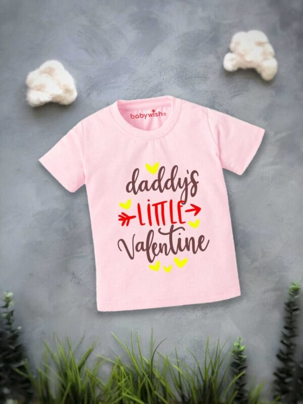 Valentine Day T-shirt for Kids Unisex Valentine Topwear Outfit Printed Half Sleeve Tshirt Dress for Boy n Girl "Daddy's Little Valentine" - Image 2