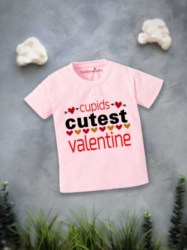 Valentine Day T-shirt for Kids Unisex Valentine Topwear Outfit Printed Half Sleeve Tshirt Dress for Boy n Girl "Cupid Cutest Valentine" - Image 2