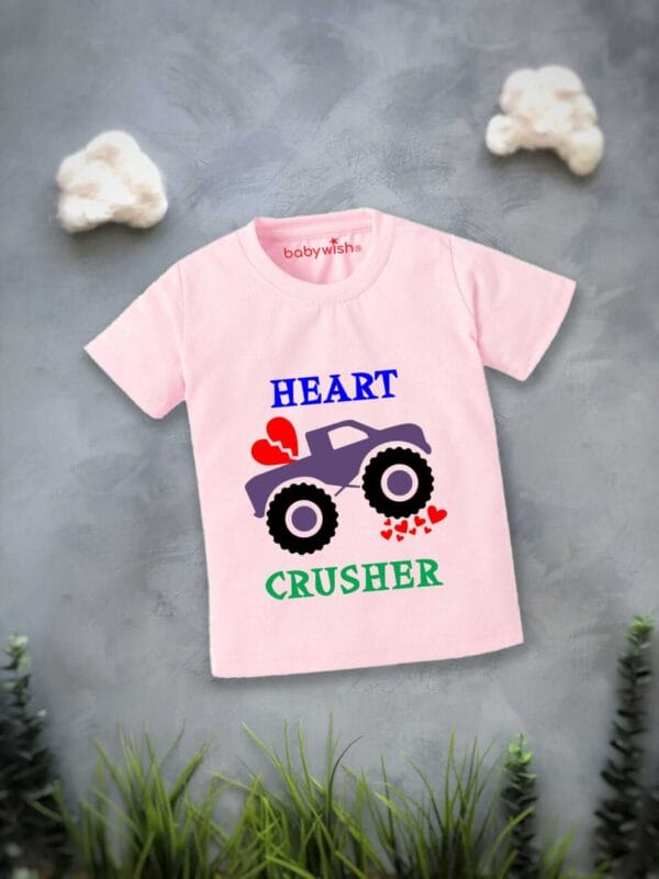 Valentine Day T-shirt for Kids Unisex Valentine Topwear Outfit Printed Half Sleeve Tshirt Dress for Boy n Girl "Heart Crusher" - Image 2