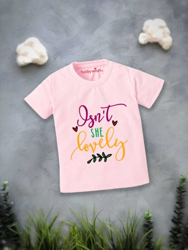 Valentine Day T-shirt for Kids Unisex Valentine Topwear Outfit Printed Half Sleeve Tshirt Dress for Boy n Girl "Isn't she lovely" - Image 2