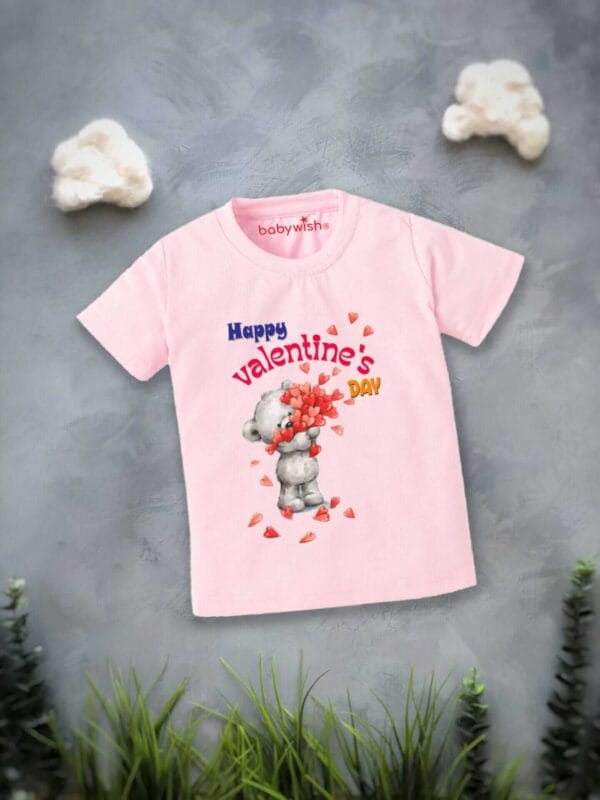 Valentine Day T-shirt for Kids Unisex Valentine Topwear Outfit Printed Half Sleeve Tshirt Dress for Boy n Girl "Valentine Day Red Heart" - Image 2