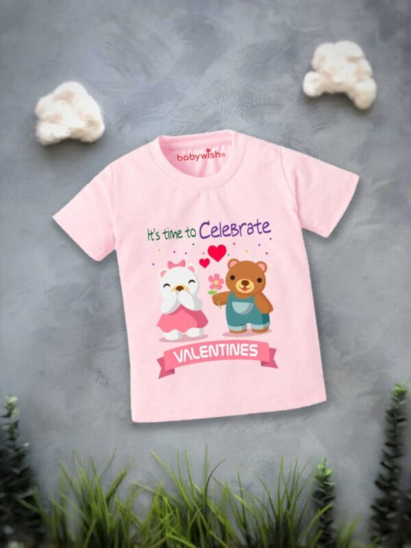 Valentine Day T-shirt for Kids Unisex Valentine Topwear Outfit Printed Half Sleeve Tshirt Dress for Boy n Girl "Time to celebrate Valentine" - Image 2