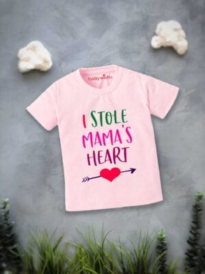 Valentine Day T-shirt for Kids Unisex Valentine Topwear Outfit Printed Half Sleeve Tshirt Dress for Boy n Girl "I Stole Mama's Heart"