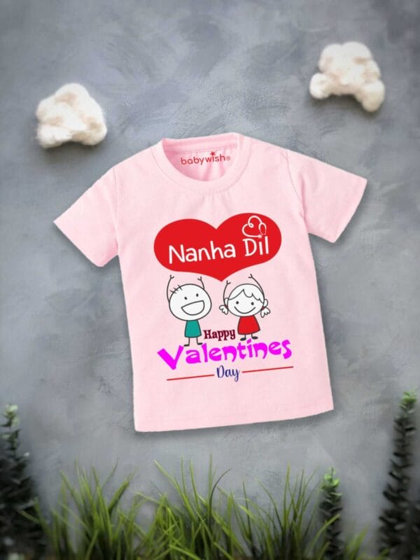 Valentine Day T-shirt for Kids Unisex Valentine Topwear Outfit Printed Half Sleeve Tshirt Dress for Boy n Girl "Nana's Dil on Valentine"