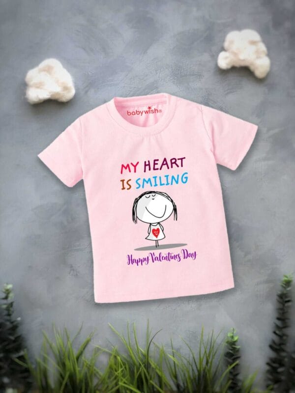 Valentine Day T-shirt for Kids Unisex Valentine Topwear Outfit Printed Half Sleeve Tshirt Dress for Boy n Girl "My Heart is Smiling"