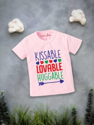 Valentine Day T-shirt for Kids Unisex Valentine Topwear Outfit Printed Half Sleeve Tshirt Dress for Boy n Girl "Kissable Baby on Valentine"