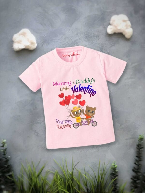 Valentine Day T-shirt for Kids Unisex Valentine Topwear Outfit Printed Half Sleeve Tshirt Dress for Boy n Girl "Parents Little Valentine" - Image 2