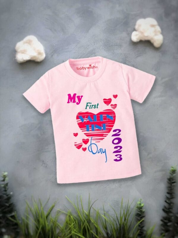 Valentine Day T-shirt for Kids Unisex Valentine Topwear Outfit Printed Half Sleeve Tshirt Dress for Boy n Girl "My valentine on 2023" - Image 2