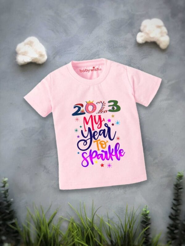 New Year T-shirt for Kids Unisex New Year Topwear Outfit Printed Half Sleeve Tshirt Dress for Boy n Girl "2023 My Year To Sparkle" - Image 2