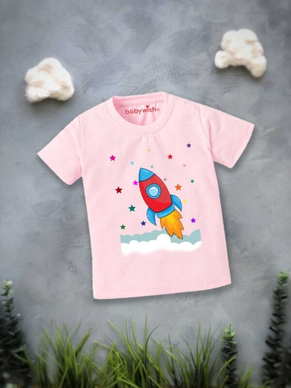 Printable Family T-shirt for Kids Clothes Unisex Newborn Topwear Outfit Cotton Tshirt Half Sleeve Round Neck Dress for Boy n Girl "Space Ship Print" - Image 2