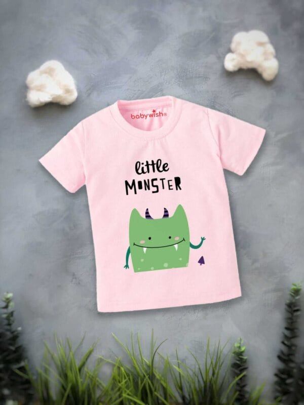 Printable Family T-shirt for Kids Clothes Unisex Newborn Topwear Outfit Cotton Tshirt Half Sleeve Round Neck Dress for Boy n Girl "Little Monster Print" - Image 2