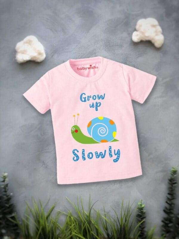 Printable Family T-shirt for Kids Clothes Unisex Newborn Topwear Outfit Cotton Tshirt Half Sleeve Round Neck Dress for Boy n Girl "Grow Up Slowly" - Image 2