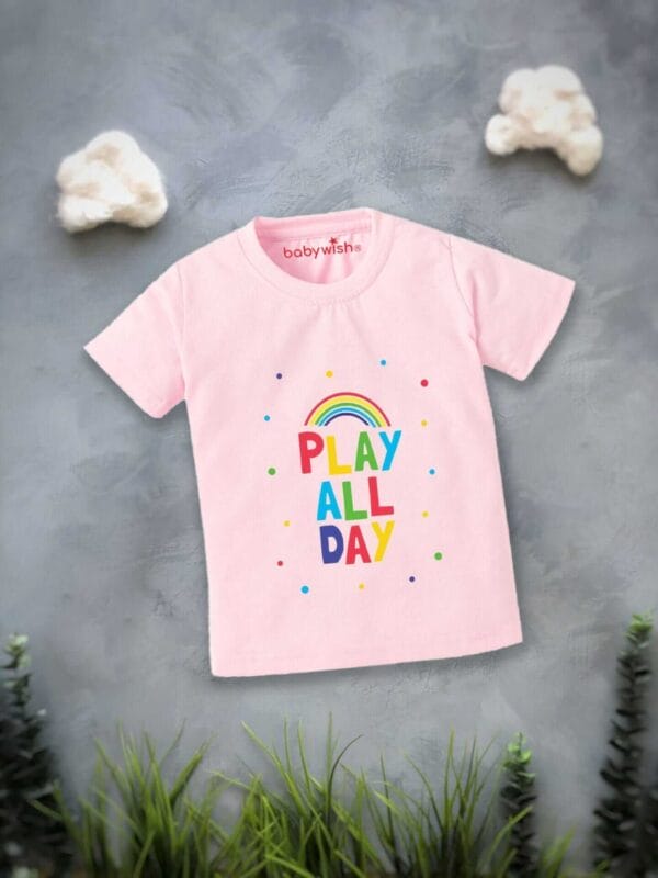 Printable Family T-shirt for Kids Clothes Unisex Newborn Topwear Outfit Cotton Tshirt Half Sleeve Round Neck Dress for Boy n Girl "Play All Day" - Image 2