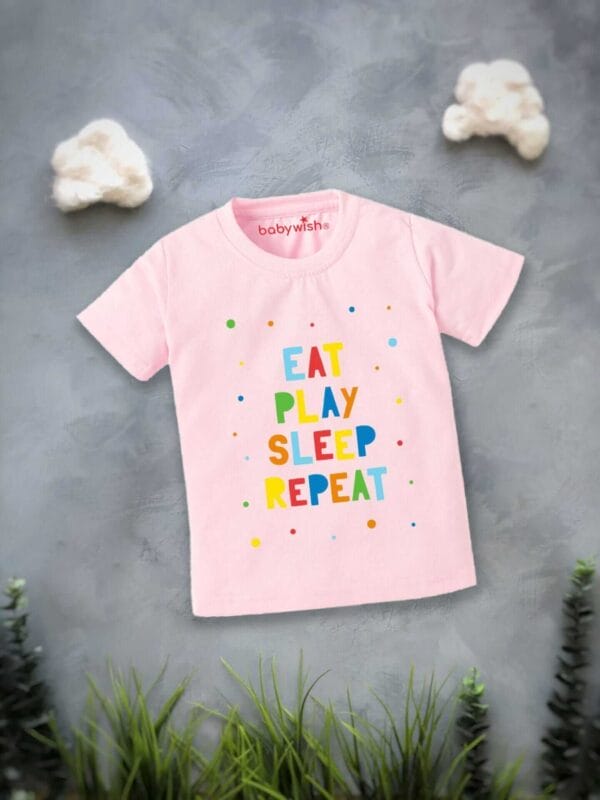Printable Family T-shirt for Kids Clothes Unisex Newborn Topwear Outfit Cotton Tshirt Half Sleeve Round Neck Dress for Boy n Girl "Eat,Play,Sleep Repeat" - Image 2