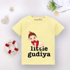 Printable Family T-shirt for Kids Clothes Unisex Newborn Topwear Outfit Cotton Tshirt Half Sleeve Round Neck Dress for Boy n Girl "Little Gudiya"