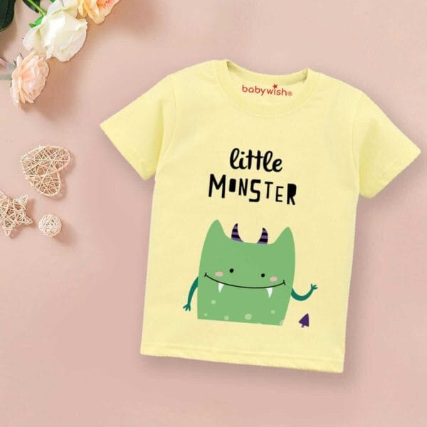 Printable Family T-shirt for Kids Clothes Unisex Newborn Topwear Outfit Cotton Tshirt Half Sleeve Round Neck Dress for Boy n Girl "Little Monster Print" - Image 3